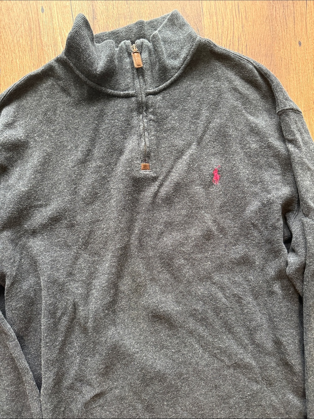 Ralph Lauren Gray Quarter-Zip Sweater with Pink Pony